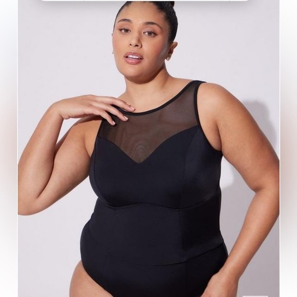 New! Torrid sz 3 Wireless Mesh High Neck Bathing Swim Suit 3X - Picture 2 of 4